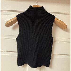 Zara M Medium Black Ribbed Mock Neck Turtleneck Sweater Sleeveless